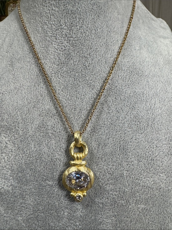 Jewelry - Gold-Tone Pendant Necklace with Clear Oval Stone - Women Jewelry